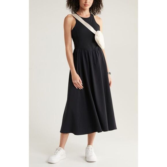 Zella Women's Black Effortless Cutout Back Hybrid Midi Dress XXL NWOT - Picture 6 of 14